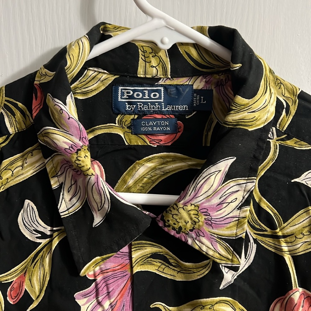 Polo by Ralph Lauren Clayton 100% Rayon Black Floral Down Men Shirt-Size L